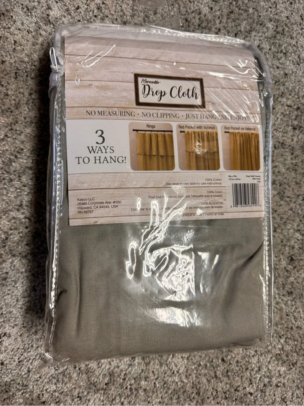 Mercantile Drop Cloth Gray Curtain Panel 50x95 light filtering cotton ONE